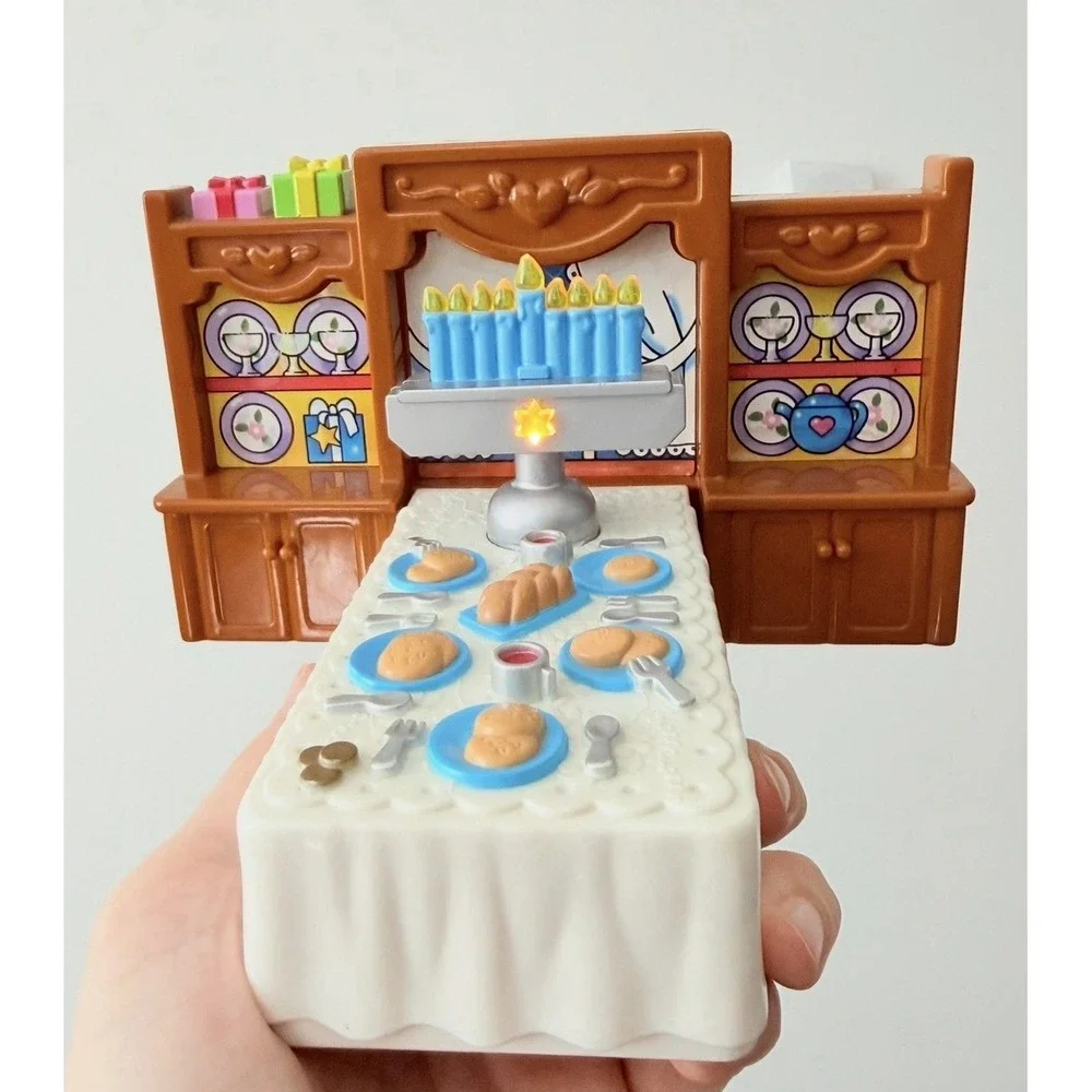 Fisher Price Little People Hanukkah Table Menorah Lights Up Two Chairs Included